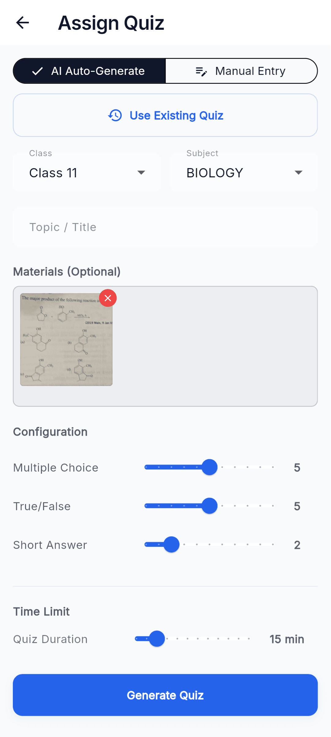 Generate smart assessments in seconds.